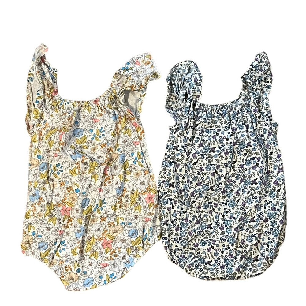 Lot of 2 Cotton Summer Girls 12mo Floral Bodysuit Rompers